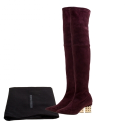 Pre Owned Nicholas Kirkwood Burgundy Suede Spike Stud Heel Over The Knee Boots Size 38