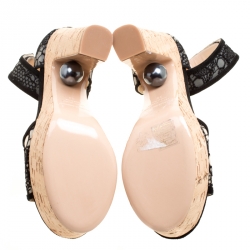 Pre Owned Nicholas Kirkwood Black Lace Maya Pearl Platform Ankle Strap Sandals Size 38