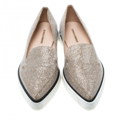 Pre Owned Nicholas Kirkwood Metallic Light Gold Glitter Fabric Alona Pointed Toe Loafers Size 40