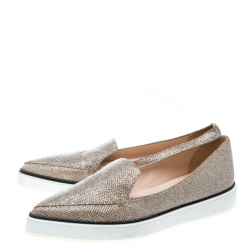 Pre Owned Nicholas Kirkwood Metallic Light Gold Glitter Fabric Alona Pointed Toe Loafers Size 40