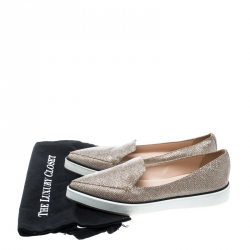 Pre Owned Nicholas Kirkwood Metallic Light Gold Glitter Fabric Alona Pointed Toe Loafers Size 40