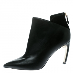 Pre Owned Nicholas Kirkwood Black Leather Mira Faux Pearl Embellished Pointed Toe Ankle Boots Size 42