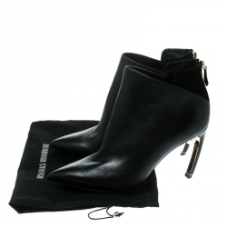 Pre Owned Nicholas Kirkwood Black Leather Mira Faux Pearl Embellished Pointed Toe Ankle Boots Size 42