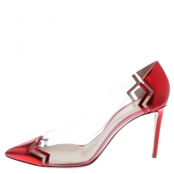 Nicholas Kirkwood Red Metallic Leather And PVC Pointed Toe Pumps Size 40
