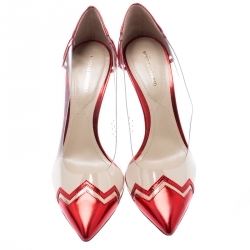 Nicholas Kirkwood Red Metallic Leather And PVC Pointed Toe Pumps Size 40