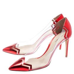 Nicholas Kirkwood Red Metallic Leather And PVC Pointed Toe Pumps Size 40
