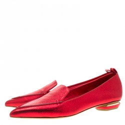 Nicholas Kirkwood Metallic Red Leather Beya Pointed Toe Flats Size 38