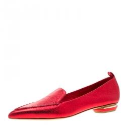 Nicholas Kirkwood Metallic Red Leather Beya Pointed Toe Flats Size 38