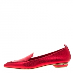 Nicholas Kirkwood Metallic Red Leather Beya Pointed Toe Flats Size 38