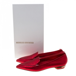 Nicholas Kirkwood Metallic Red Leather Beya Pointed Toe Flats Size 38