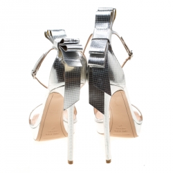 Nicholas Kirkwood Metallic Silver Textured Leather Faye Platform Open Toe Sandals Size 41