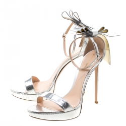 Nicholas Kirkwood Metallic Silver Textured Leather Faye Platform Open Toe Sandals Size 41