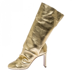 Nicholas Kirkwood Metallic Gold Leather D'arcy Ruched Ankle Boots Size 38.5