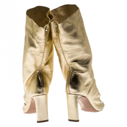 Nicholas Kirkwood Metallic Gold Leather D'arcy Ruched Ankle Boots Size 38.5