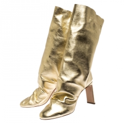 Nicholas Kirkwood Metallic Gold Leather D'arcy Ruched Ankle Boots Size 38.5