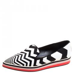 Nicholas Kirkwood Black/White Zig Zag Print Leather Slip On Sneakers Size 37