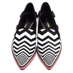 Nicholas Kirkwood Black/White Zig Zag Print Leather Slip On Sneakers Size 37