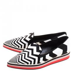 Nicholas Kirkwood Black/White Zig Zag Print Leather Slip On Sneakers Size 37