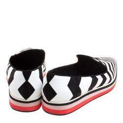 Nicholas Kirkwood Black/White Zig Zag Print Leather Slip On Sneakers Size 37