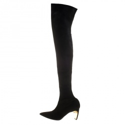 Nicholas Kirkwood Black Stretch Suede Maeva Faux Pearl Embellished Heel Over The Knee Boots Size 41