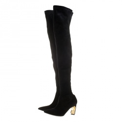 Nicholas Kirkwood Black Stretch Suede Maeva Faux Pearl Embellished Heel Over The Knee Boots Size 41