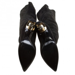 Nicholas Kirkwood Black Stretch Suede Maeva Faux Pearl Embellished Heel Over The Knee Boots Size 41