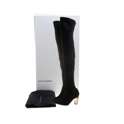 Nicholas Kirkwood Black Stretch Suede Maeva Faux Pearl Embellished Heel Over The Knee Boots Size 41