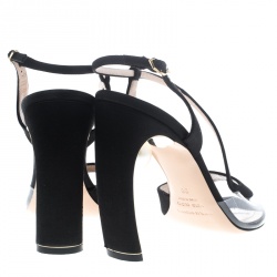 Pre Owned Nicholas Kirkwood Black Satin and PVC Maeva Faux Pearl Embellished Peep Toe Sandals Size 39