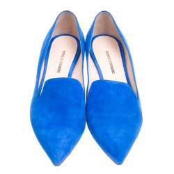 Pre Owned Nicholas Kirkwood Blue Suede Casati Faux Pearl Heel Pointed Toe Loafers Size 39