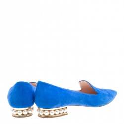 Pre Owned Nicholas Kirkwood Blue Suede Casati Faux Pearl Heel Pointed Toe Loafers Size 39