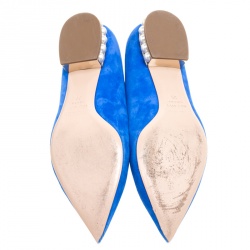 Pre Owned Nicholas Kirkwood Blue Suede Casati Faux Pearl Heel Pointed Toe Loafers Size 39