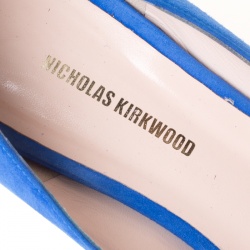Pre Owned Nicholas Kirkwood Blue Suede Casati Faux Pearl Heel Pointed Toe Loafers Size 39