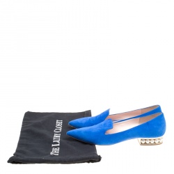 Pre Owned Nicholas Kirkwood Blue Suede Casati Faux Pearl Heel Pointed Toe Loafers Size 39