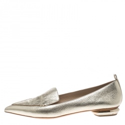 Nicholas Kirkwood Gold Textured Leather Beya Pointed Toe Loafers Size 39