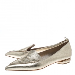 Nicholas Kirkwood Gold Textured Leather Beya Pointed Toe Loafers Size 39