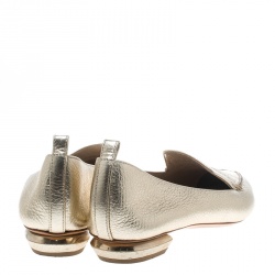 Nicholas Kirkwood Gold Textured Leather Beya Pointed Toe Loafers Size 39