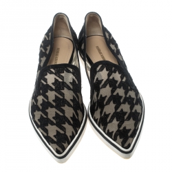 Nicholas Kirkwood Black Mesh and Fabric Alona Houndstooth Emroidered Pointed Toe Loafers Size 40