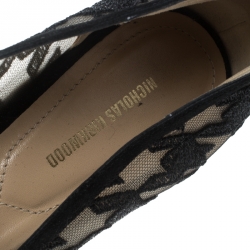 Nicholas Kirkwood Black Mesh and Fabric Alona Houndstooth Emroidered Pointed Toe Loafers Size 40