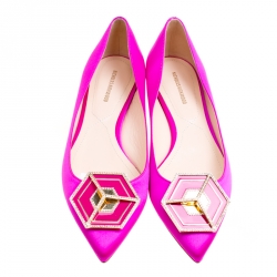 Pre Owned Nicholas Kirkwood Pink Satin Eden Crystal Embellished Pointed Toe Flats Size 40