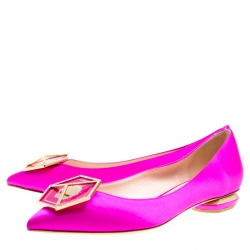 Pre Owned Nicholas Kirkwood Pink Satin Eden Crystal Embellished Pointed Toe Flats Size 40