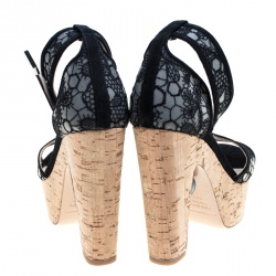 Nicholas Kirkwood Black Lace Maya Pearl Platform Ankle Strap Sandals Size 38.5