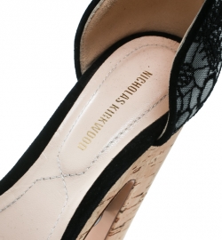 Pre Owned Nicholas Kirkwood Black Lace Maya Pearl Platform Ankle Strap Sandals Size 35.5