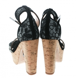 Pre Owned Nicholas Kirkwood Black Lace Maya Pearl Platform Ankle Strap Sandals Size 35.5