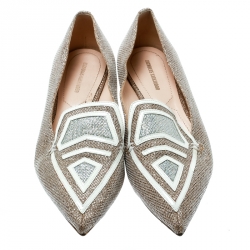 Pre Owned Nicholas Kirkwood Silver Glitter Fabric/Patent Leather Pointed Toe Loafers Size 38