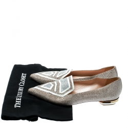 Pre Owned Nicholas Kirkwood Silver Glitter Fabric/Patent Leather Pointed Toe Loafers Size 38