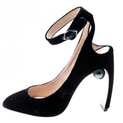 Nicholas Kirkwood Blue Velvet Lola Pearl-Detail High Heel Sandals 38