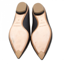 Nicholas Kirkwood Black Textured Leather Beya Pointed Toe Flats Size 38