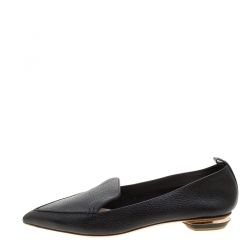 Nicholas Kirkwood Black Textured Leather Beya Pointed Toe Flats Size 38