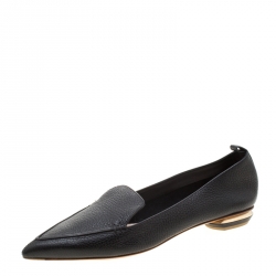 Nicholas Kirkwood Black Textured Leather Beya Pointed Toe Flats Size 38
