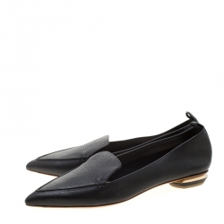 Nicholas Kirkwood Black Textured Leather Beya Pointed Toe Flats Size 38